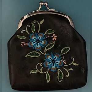 Embroidered Floral Black Coin Purse